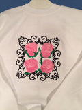 Adult Sweatshirt - Embroidered with Scroll Work and Red Roses - U Pic Size and Collar